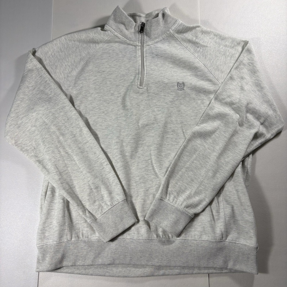 CHAPS Mens XXL Quarter Zip Sweatshirt White Pullover Embroidered Logo Mock Neck